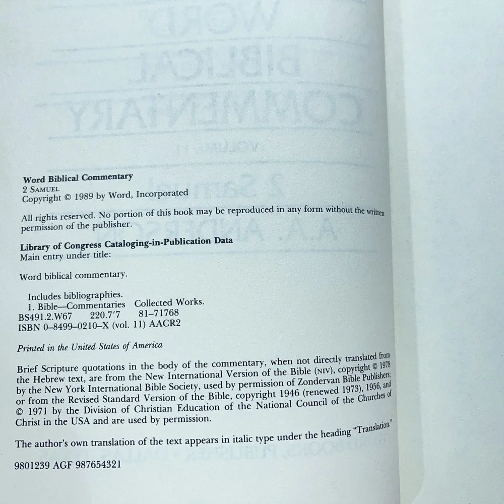 Word Biblical Commentary Vol. 11, 2 Samuel (anderson), 342pp‎